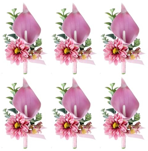 Comebachome Real Touch Calla Lilies, 6 st bröllop knapphålsblommor