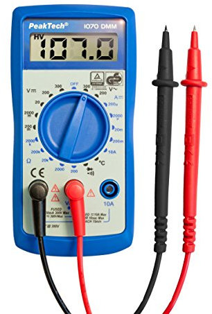 PeakTech 1070 – Digitales Multimeter CAT III mit LCD-Display & Licht, TÜV/GS, Batterietester, Handmultimeter, Voltmeter, Elektronisches Strommessgerät, Durchgangsprüfer, Spannungsmesser - Max. 300 V