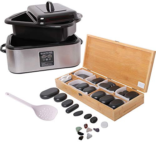 Hot Stone Massage Set Wärmegerät Heizgerät Erwärmer Heater 18 Liter für „Heiße“ Steine 64 Massage Steine zur Wärmebehandlung Steinerwärmer – Digitales Display