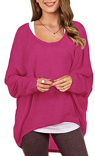 ZANZEA Damen Lose Asymmetrisch Jumper Sweatshirt Pullover Bluse Oberteile Oversize Tops Rose EU 46/Etikettgröße XL