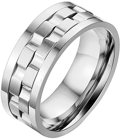OIDEA Herren Drehbarer Ring Silber: Spinner Fingerring Fidget Anxiety Ring Herrenring aus Edelstahl Bandring Geschenk für Männer Junge Größe 59 (18.8)