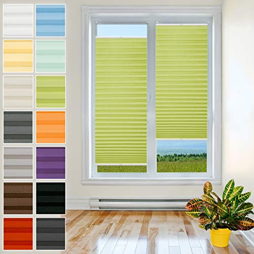 Plisart Premium Plissee Klemmfix Ohne Bohren, Grün 35x130cm, Sonnenschutz, Lichtdurchlässig, Easyfix Rollo Plissees für Fenster, Faltrollo, Jalousie zum Klemmen, Plisseerollo