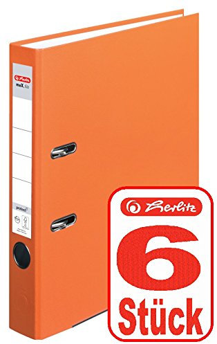 Herlitz Ordner maX.file protect A4 5cm, PP-Folienbezug beschichtet, mit Wechselfenster (orange | 6er)