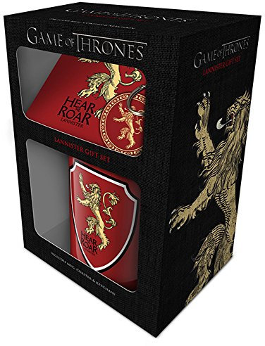 empireposter Game of Thrones - Lannister - Geschenk-Set: Lizenz-Tasse, Schlüsselanhänger, Untersetzer - Rot - Plastik - Quadratisch - Neu