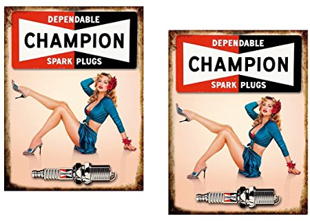24/7stickers #199 / 2X Champion Aufkleber je 6,4x8,5cm Garage Oldtimer Oldschool Hotrod Rennsport V8 V6 Motor ÖL