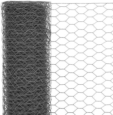 Tidyard Drahtgeflecht Stahl mit PVC-Beschichtung | Sechseckig Maschendraht | Gartenzaun Volierendraht Sechseckgeflecht | Maschenweite 13 mm 25 x 1 m Grau