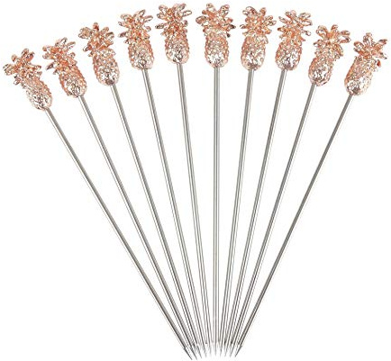 Beaumont Pineapple Garnish Pick Copper Plated (10 Pack) - Reusable Appetizer Skewer, Ideal for Food and Cocktail Presentation, Parties, Events, Catering | Reusable skewers secure cocktail garnishes or appetizers for elegant, waste-free presentation at catering events.