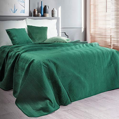 Eurofirany Exklusive Decke Tagesdecke Glamour 200x220 170x210 Steppdecke Bettüberwurf Überwurf (Sofia Dunkelgrün, 200 x 220 cm)