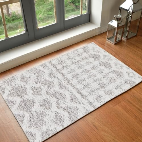 Livabliss Nour Dubai Shaggy Runner, Hallway – 60x90 cm, White & Light Grey