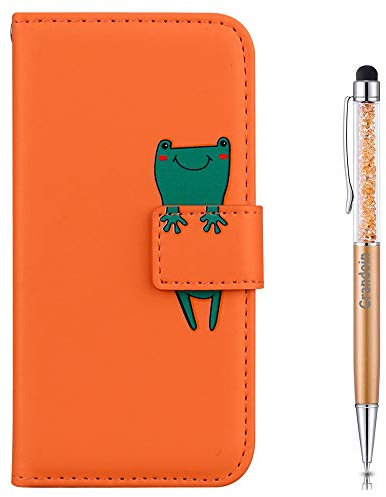 Grandoin für Galaxy S10 Plus Hülle, [Cartoon Tiere] Handyhülle im Brieftasche-Stil, Handytasche PU Leder Flip Cover Bunte Muster Book Case Schutzhülle für Samsung Galaxy S10 Plus (Orange)