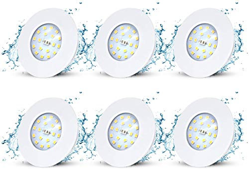 Allesgute Spot LED Encastrable Blanc pour Salle de Bain IP44 Étanche, 5W Plafonnier encastré,Spot plafond Extra Plat 35mm,500lm Equivalente 50W Lampe,Blanc Chaud 3000K,Lot de 6