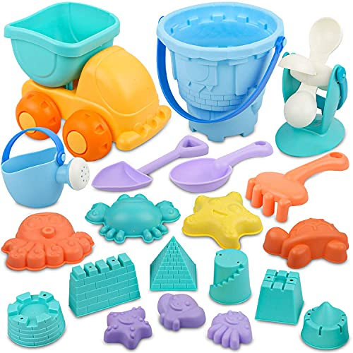 Dreamon Jouets de Plage, Sable pour Bac a Sable Enfant pour Garçons et Filles avec Sac Rangement Jouet 20 Pièces
