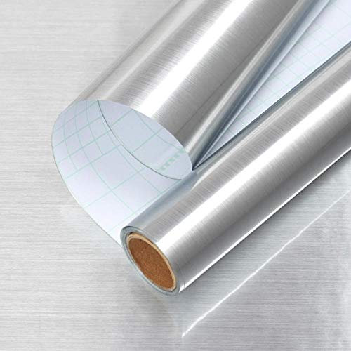Metall-Stil-Tapete, dekorative Folie zum Abziehen und Aufkleben, gebürstetes Silber/Gold, Kontaktpapier, PVC, wasserdicht, Hausgeräte, DIY-Aufkleber, Silber, 40 cm x 1 m