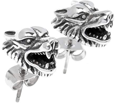 Schmuck-Checker Detaillierte Wolf Ohrstecker aus Edelstahl 316L Wölfe Männer Bikerschmuck Ohrringe
