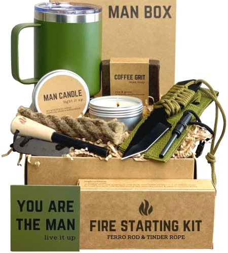 Mann-Box, Geschenkbox für Männer, Geburtstagsgeschenke für Männer, Geschenkkorb, Geschenke für Ihn, coole Camping-Geschenk-Sets für Jungs, Sohn, Bruder, Freund, Vater, Ehemann, männlich, Freund