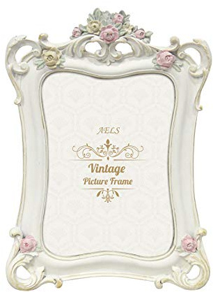 AELS 12,7 x 17,8 cm Vintage-Bilderrahmen, eleganter antiker Bilderrahmen mit Glasfront, Foto-Display, Tisch-Wandbehang, Geschenkideen, weiße Rose mit Reben