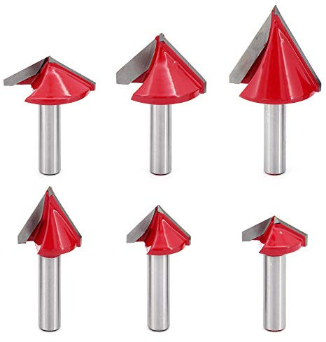 DingGreat 6Pcs 8mm Vástago Fresas para ranuras en V (60 90 120 grados), Fabricación de madera en 3D Enrutador CNC de acero de tungsteno Grabado Sharp V Groove Bit End Mill