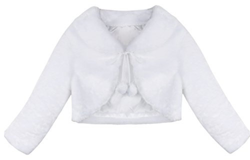 CHICTRY Mädchen Bolero Kunstpelz Jacke Festlich Winter Plüsch Schulterjacke Ballett Jäckchen für Kleider Hochzeit Tauf Party Gr. 80-152 Weiß 140-152