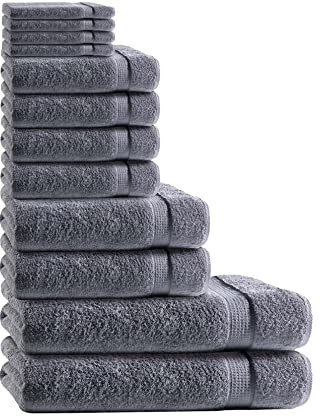 Class Home Collection 12 TLG Frottee Handtücher Set | Gästetuch | Handtuch | Duschtuch | Waschhandschuh | Anthrazit