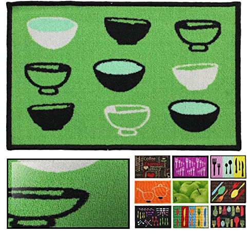 LucaHome Küchenmatte, rutschfest, sehr saugfähig, Tassen, Grün, 40 x 60 cm, für den Innenbereich, maschinenwaschbar
