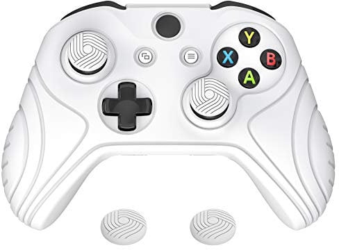 PlayVital Funda de Silicona para Xbox One S/X - Cubierta de Goma, Protector Antideslizante de Tacto Suave, Carcasa con 2 Tapas de Joystick, Protección Completa para Mando (Blanco)