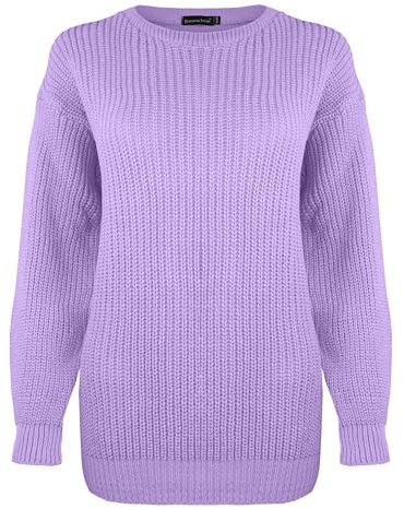 Generation Fashion New Ladies Women Long Sleeve Knitted Baggy Jumper Oversized Sweater Crew Neck Pullover Top[Lilac,ML]