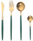 OUQIWEN Set di posate,8 pezzi set di posate in acciaio inossidabile verde e oro,set di posate in oro verde,Compreso forchetta/cucchiaio/coltello/cucchiaino,Per 2 persone(Oro verde)