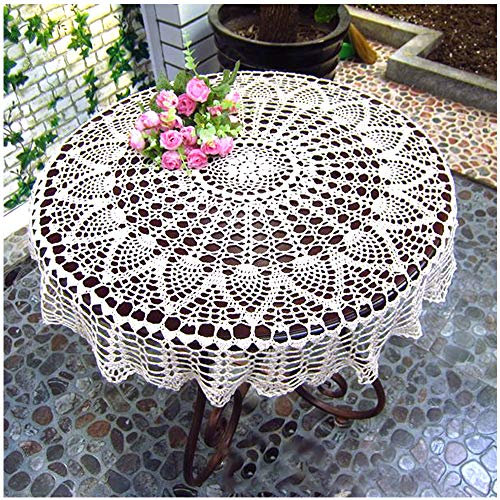 Oriental riverkit Tischdecke, weiß, rund, Spitze, gehäkelt, Baumwolle, Boho-Spitze, Tischabdeckung für Möbel, Tischdekoration, 80 cm