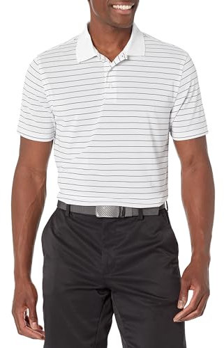 Amazon Essentials Men's Golf Polo Shirt, Short Sleeve, Slim-Fit, Quick-Dry, White Stripes, S