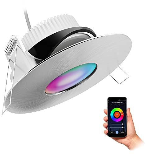 SSC-LUXon YOKU Bad Einbauleuchte Alu IP65 Smart RGB Modul WLAN schwenkbar | Smarter Bad-Einbaustrahler silber gebürstet IP65 mit RGB LED-Modul - 16 Mio Farben per App & Sprache, WLAN ohne Hub