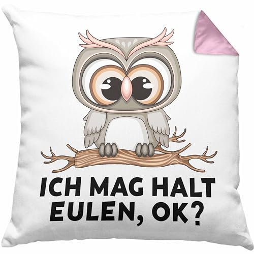 Trendation Eulen Fans Kissen mit Füllung 40x40 Geschenk Eulenliebhaber Geschenkidee Ich Mag Halt Eulen Ok (Rosa)