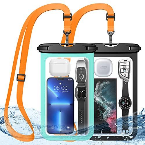 HWeggo Custodia impermeabile Smartphone,10,5'' extra large IPX8 impermeabile con cordino compatibile con iPhone 14 Pro Max/13/12/11,Samsung S23 S22 S21 Ultra,Huawei,Xiaomi ecc.(Nero+Verde)