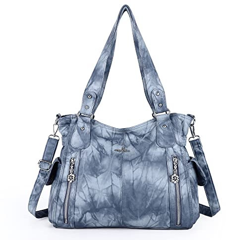 ZOCAI AngelKiss Handtasche Damen Schultertasche Multifunktionale Umhängetaschen Gewaschenes Veganes Leder Wasserdicht mit Reißver Schlusstaschen