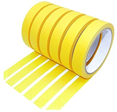 YKKJ 6 Rolls Masking Tape Painter's Paper Tape, for Easy Masking and Painting Work Universal Use Residue-free Removal, Yellow (15 mm x 20 m/Roll)