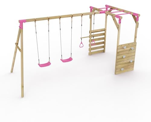 Rebo® Wooden Garden Children's Swing Set with Monkey Bar Attachment - Comet Pink | OutdoorToys | Kids' Outdoor Wooden Play Equipment for Gardens, Frame and Accessories Included, Weather Resistant