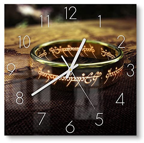 DEQORI Glasuhr | 30x30 cm | Motiv Der eine Ring (HDR) | ausgefallene leise Design Uhr aus Glas | Wanduhr für Wohnzimmer & Küche | Moderne Hingucker Uhr für die Wand