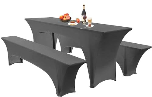 Elastische Hussen Für Bierzeltgarnitur Biertischhussen Bierbank-Auflage & Tischdecke 50 cm Oder 70 cm Tischbreite, 3 TLG Set Stretch Hussen Für Festzeltgarnituren Bierbank (50cm,Dark Gray)