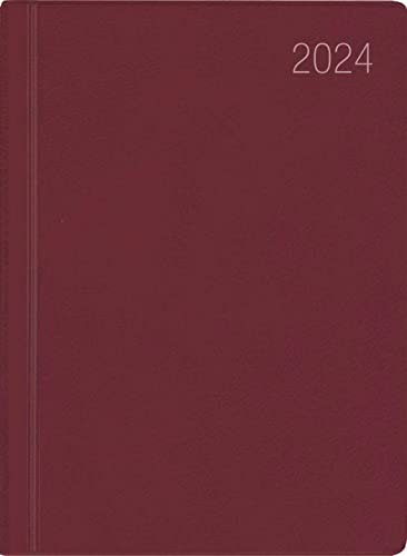 Taschenkalender bordeaux 2024 - Bürokalender 10,2x14,2 - 1 Tag auf 1 Seite - flexibler Kunstoffeinband - Stundeneinteilung 7 - 19 Uhr - 610-1011
