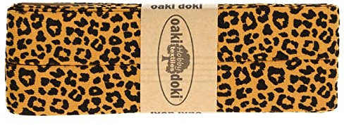 Schrägband Jersey 3m mit Leopard Print 20mm gefalzt Oaki Doki elastisches Einfassband, Farbe:3006 senfgelb-schwarz
