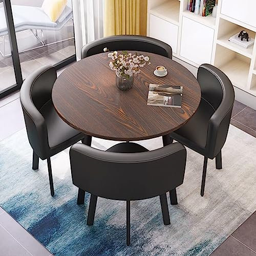 MAxba Konferenztisch Rund Esstisch mit 4 Stühlen Set Couchtisch Besprechungstisch Empfangtisch for Esszimmer, Küche & Wohnzimmer (Color : Schwarz)