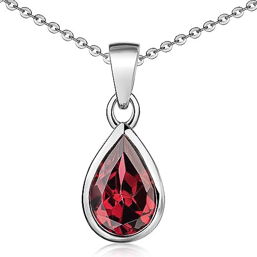 Materia Granat Kette Silber 925 Tropfen Damen KA-274-R_K97-40cm