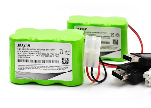(2-Pack) 7.2V 3000mAh Ni-MH 6-Cell Battery Pack with Standard Tamiya Plug and USB Charger for RC Cars Trucks Buggies Tanks Remote Control Toys