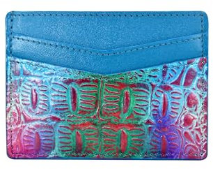 Anuschka Kartenetui aus echtem Leder, handbemalt - Croc Embossed Daydream
