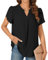 TAOHUADAO Women's Tops Summer Casual Blouse V Neck Petal Short Sleeve T-Shirts Dressy Chiffon Tunic for Leggings, Black XL