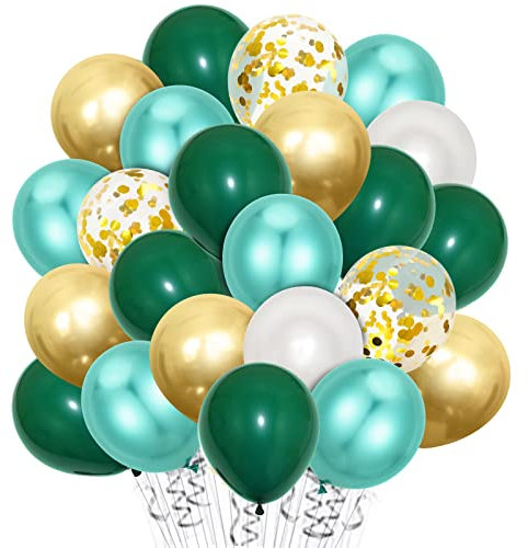 60 Stück Luftballons Metallic Grün Weiß, 12” Gold Konfetti Latex Ballons, Metallic Gold Grün Luftballons, Helium Balloons für Kinder Geburtstag Babyparty Hochzeit Graduierung Feier Dekorationen