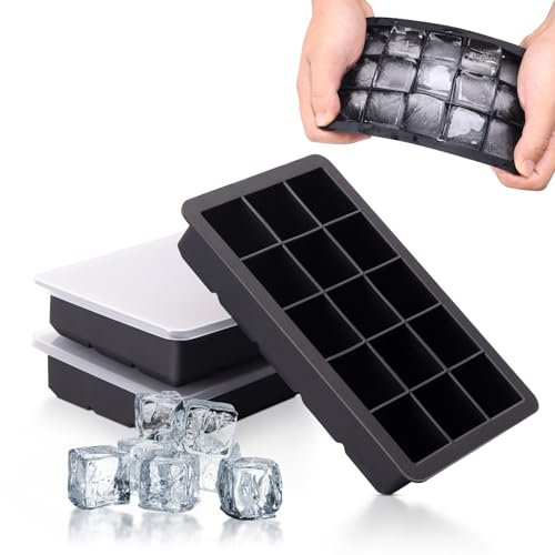 Selutiya Eiswürfelform Silikon 3 Stück Eiswürfelformen & Eiswürfelschalen Enthält kein BPA Geeignet für Whiskey, Bier, Cocktails usw.Eiswürfelform Silikon mit deckel.