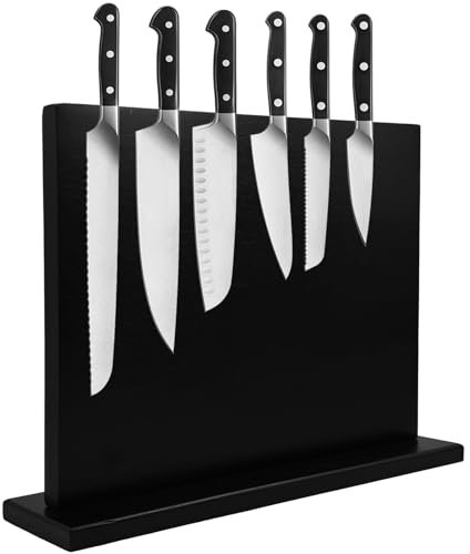 Uniharpa Black Magnetic Knife Block 16 x 12 Inches, Double Sided Magnetic Knife Holder Rack for Kitchen Counter, Acacia Wood Magnetic Knife Storage