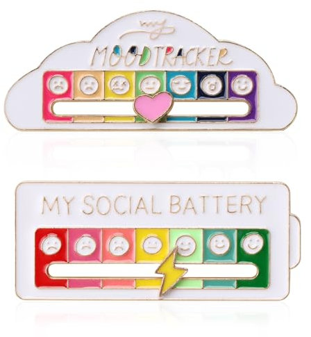 Kasoud 2 PCS 7 Days Mood Pin & Badge, Clouds and Battery Modelling Enamel Lapel Pin to Show Your Status & Mood