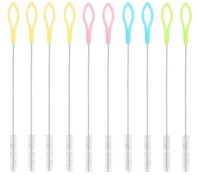 BPTRKOM 10 brosses à Paille - brosses Nettoyage de Paille, brosses à Paille en Acier Inoxydable, Brosse à Paille, brosses pour Tubes à essai, Cure-Pipes à Paille, Brosse pour pailles (4 Couleurs)