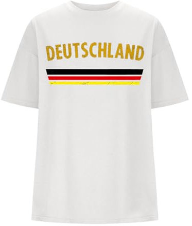 SRZYMJ 2024 Fan Shirt Deutschland Europameisterschaft 100% Baumwolle T-Shirt Rundhals Fanartikel Alle Größen Damen Fan-Shirt mit Zahl